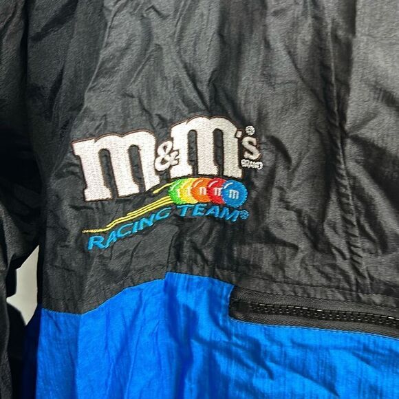 Vtg Elliott Sadler NASCAR Windbreaker Pullover w/Hood Sz XXL m&m's 38 Blue Black - Picture 4 of 10